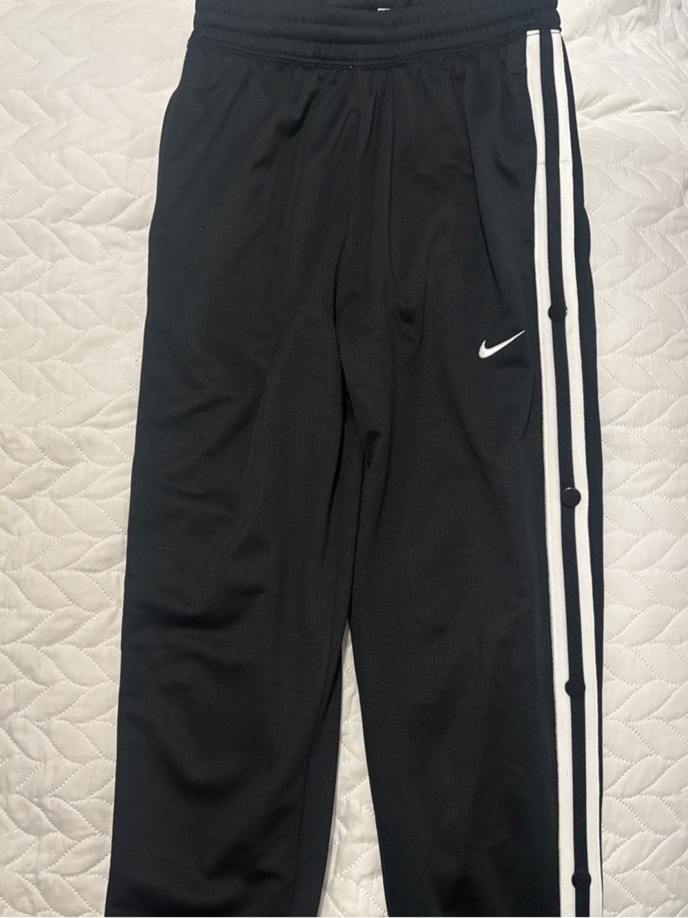 Nike Black Joggers with White Side Stripes and Snap Buttons